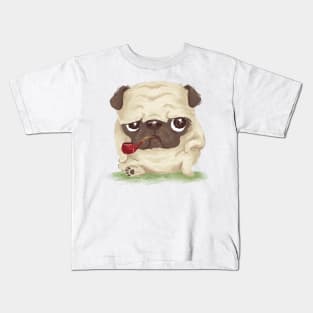 Pug dog which held the pipe in its mouth Kids T-Shirt